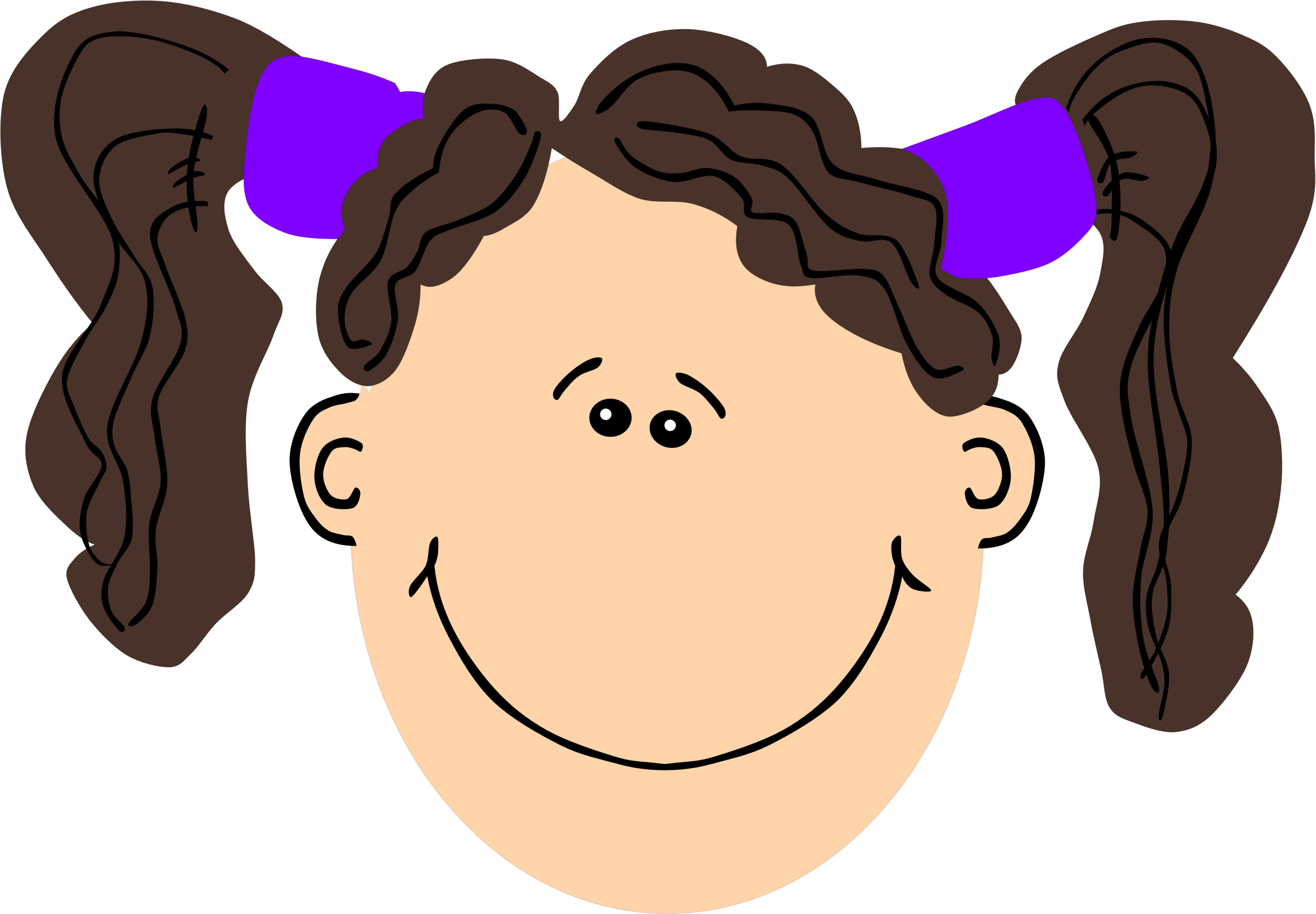 Smiling Cartoon Girlwith Brown Pigtails