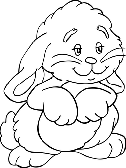 Smiling Cartoon Rabbit Line Art