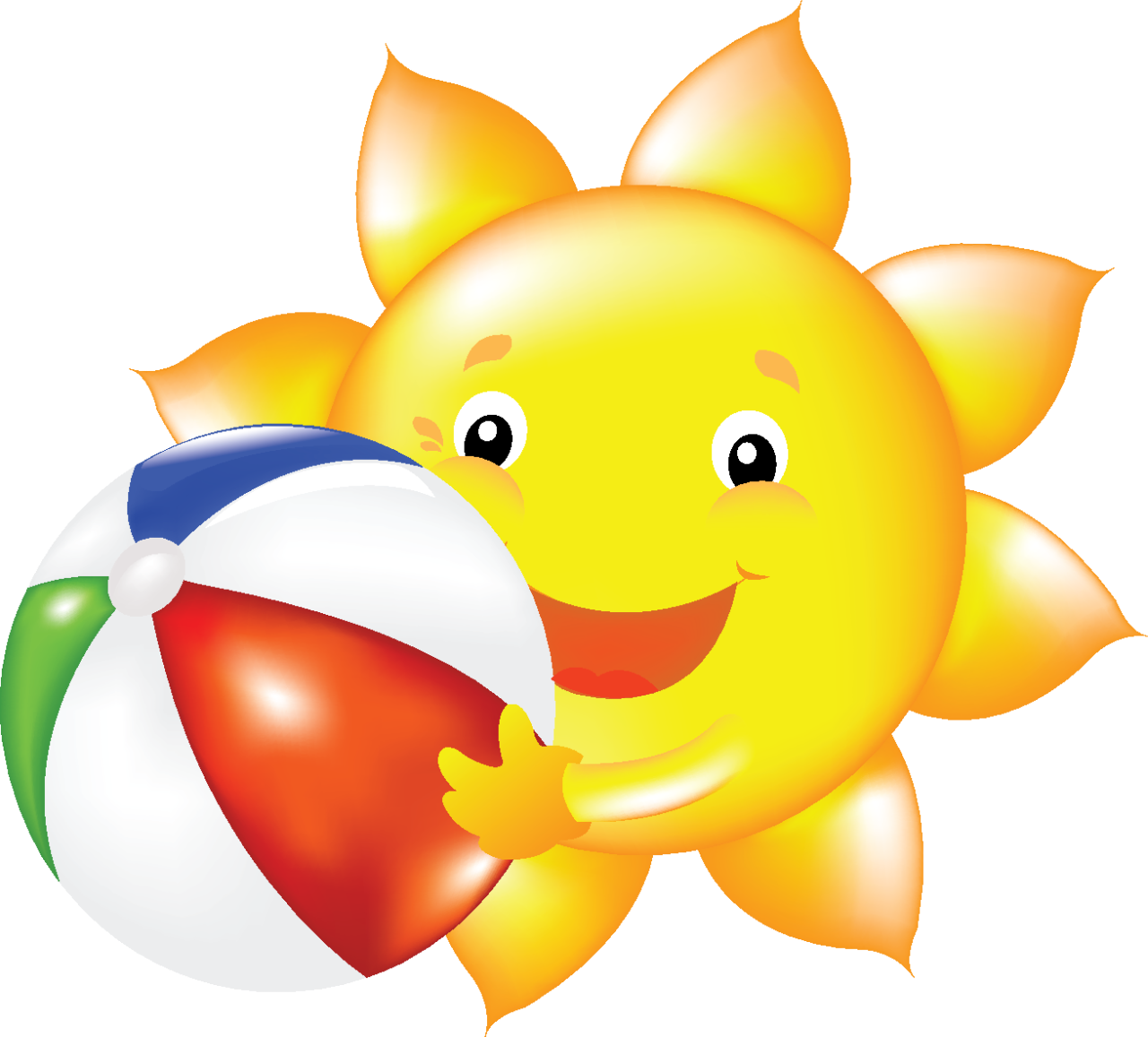 Smiling Cartoon Sun With Beach Ball.png