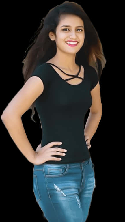 Smiling Girlin Black Topand Jeans