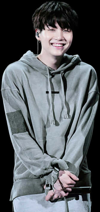 Smiling K Pop Starin Grey Hoodie