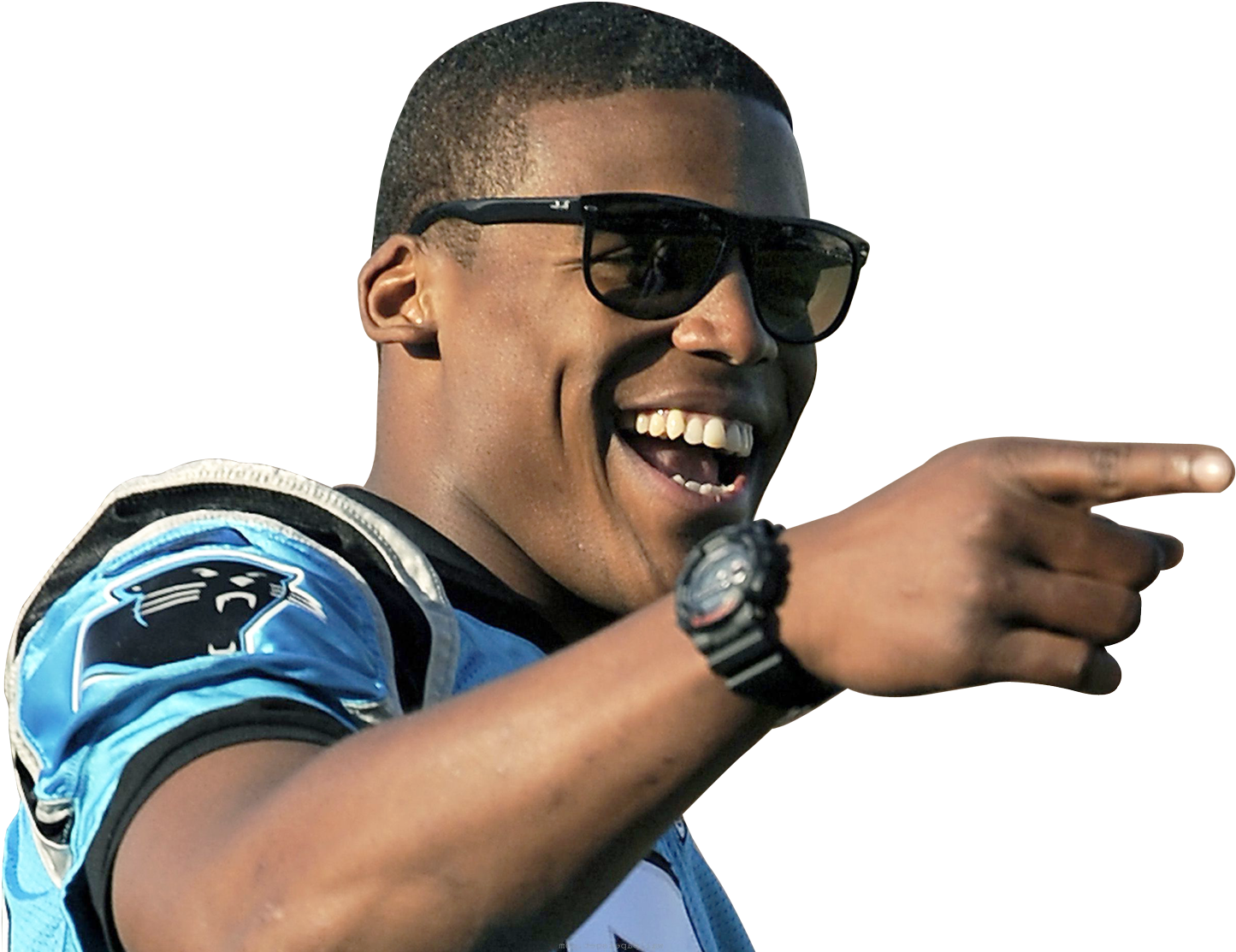 Smiling Man Pointing Sunglasses Football Jersey
