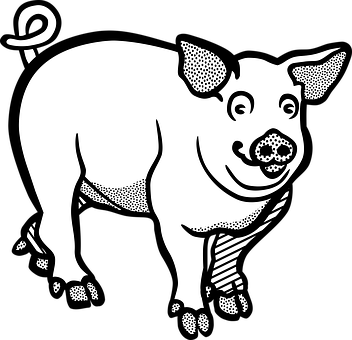 Smiling Pig Blackand White Illustration