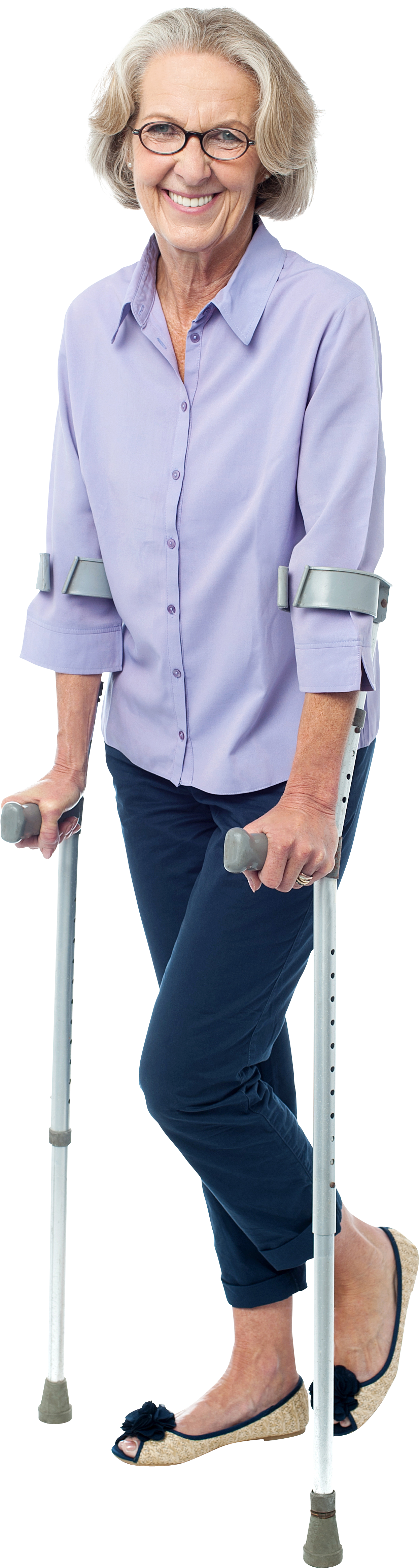 Smiling Senior Woman With Crutches