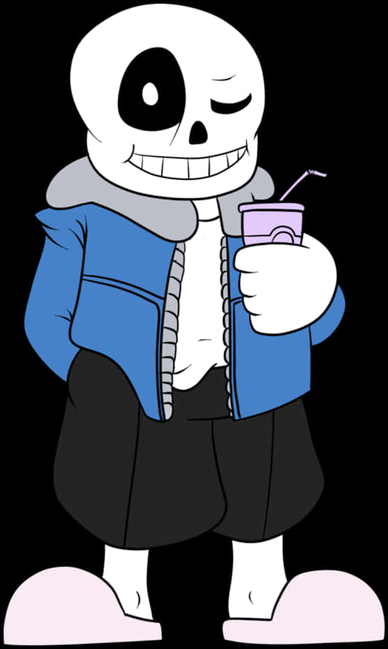 Smiling Skeleton Character Holding Drink