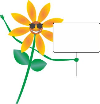 Smiling Sunflower Cartoon Holding Sign