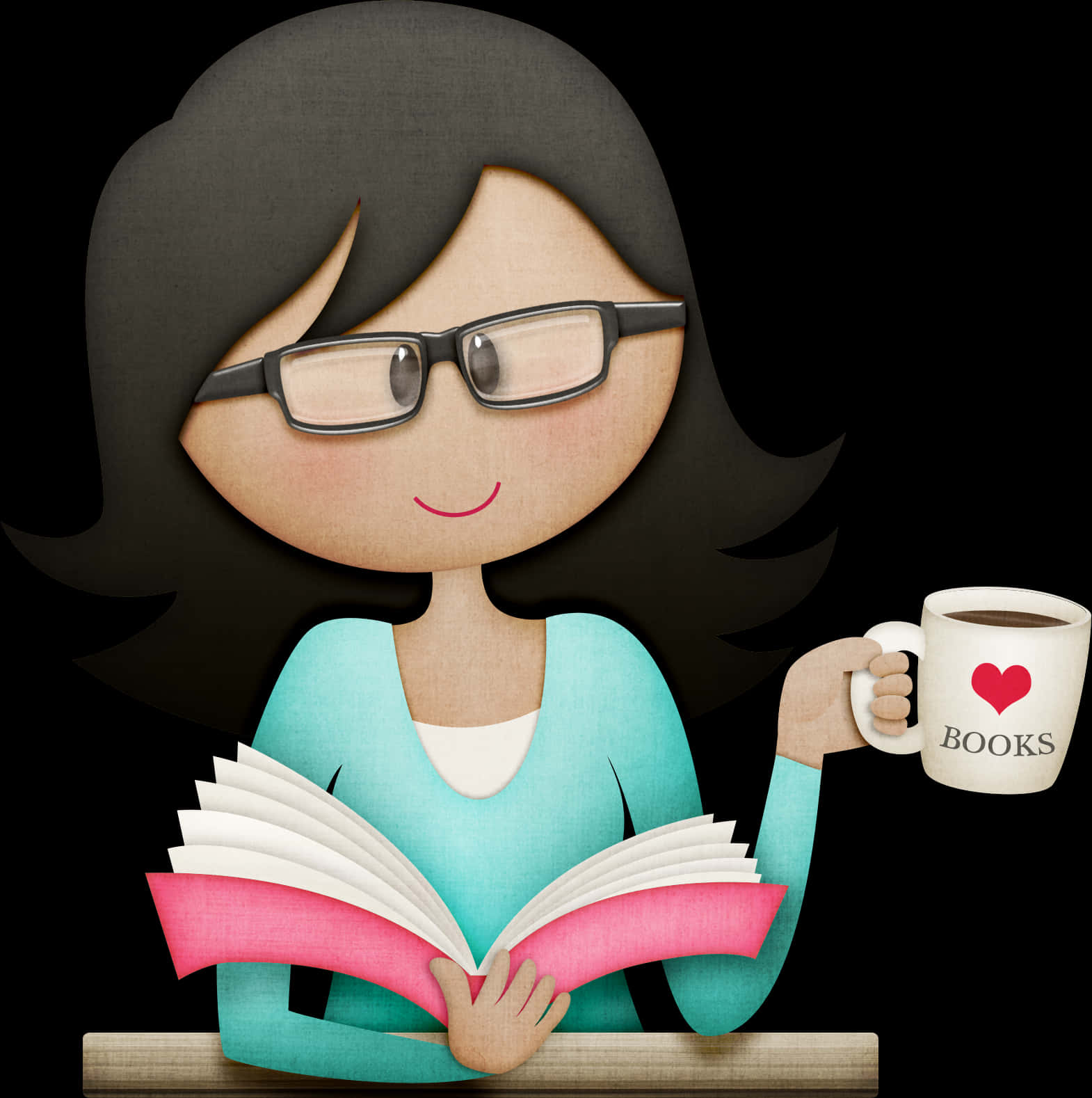Smiling Teacher Reading Book With Coffee Cup
