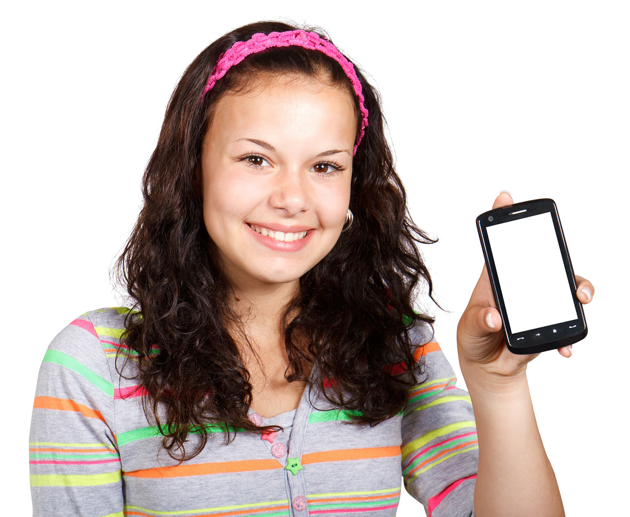 Smiling Teen Girl Holding Smartphone