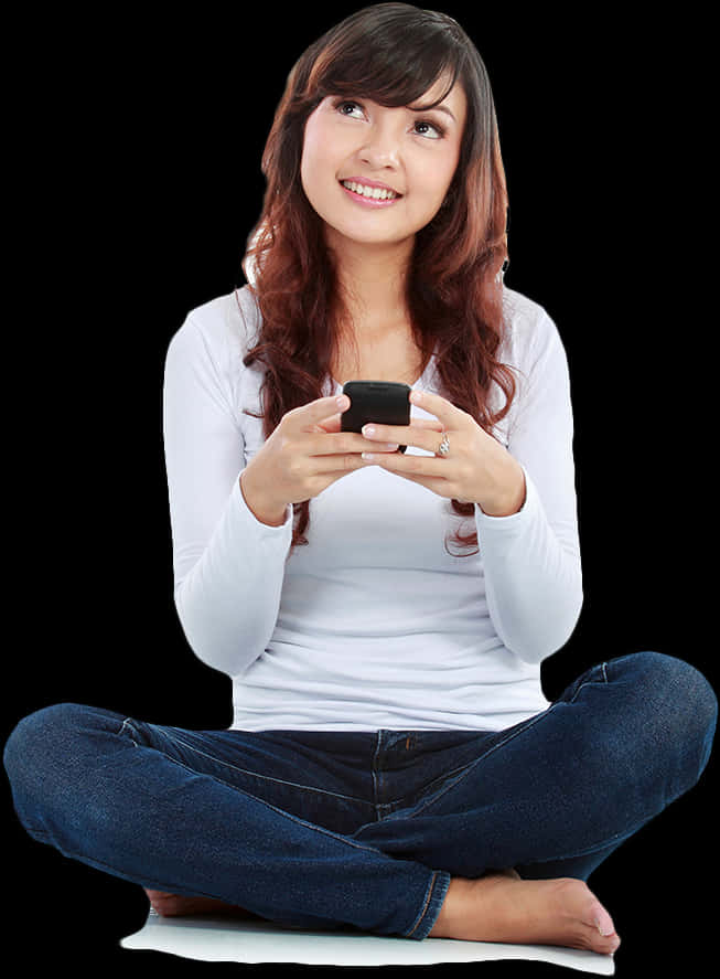 Smiling Woman Sitting With Phone