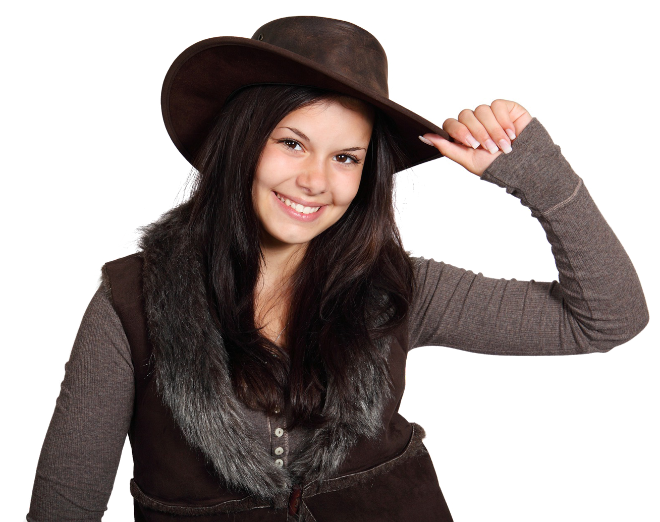 Smiling Woman Tipping Hat