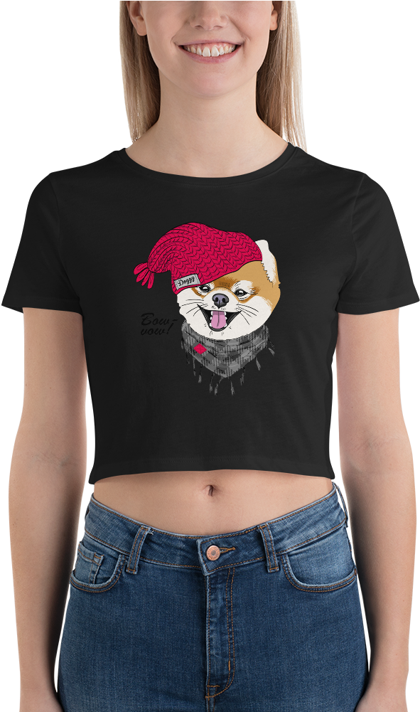 Smiling Woman Wearing Corgi Crop Top