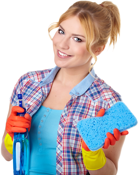 Smiling Woman With Cleaning Supplies