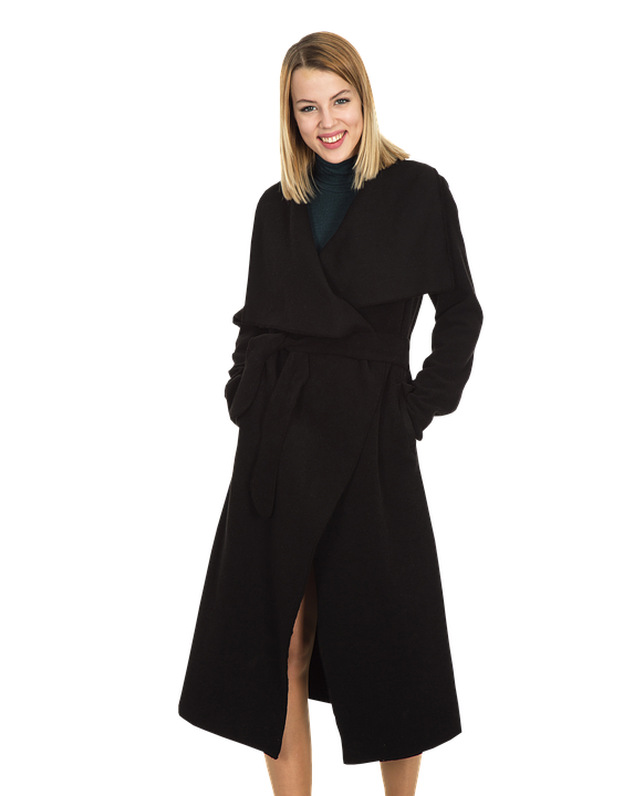 Smiling Womanin Black Coatand Turtleneck