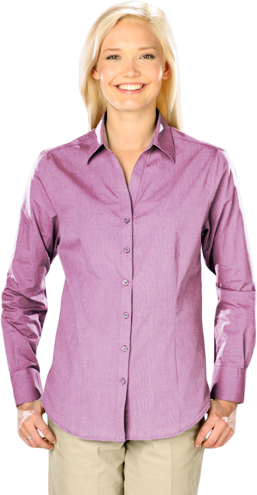 Smiling Womanin Purple Shirt