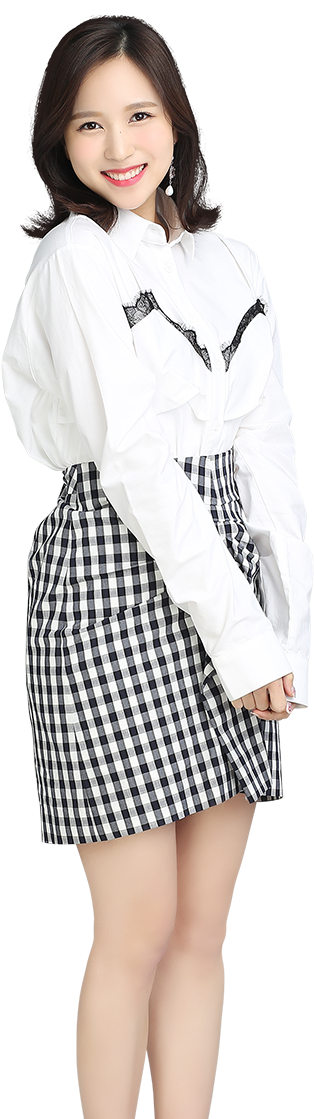 Smiling Womanin White Blouseand Checkered Skirt