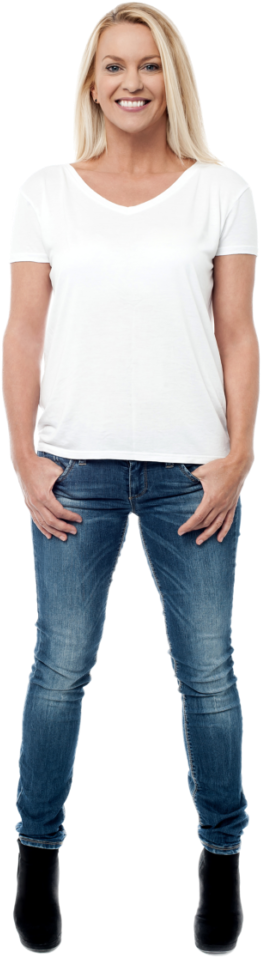 Smiling Womanin White Shirtand Jeans