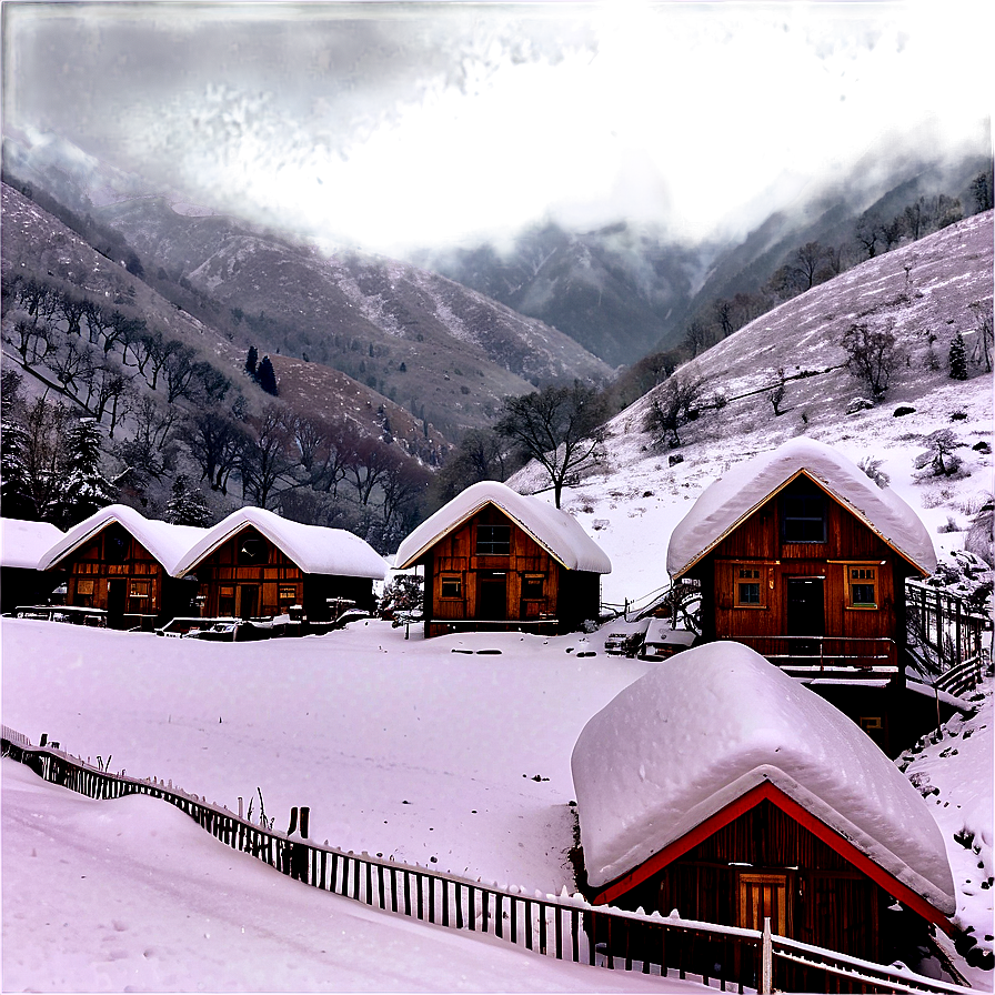 Snowfall On Mountainside Village Png Luy