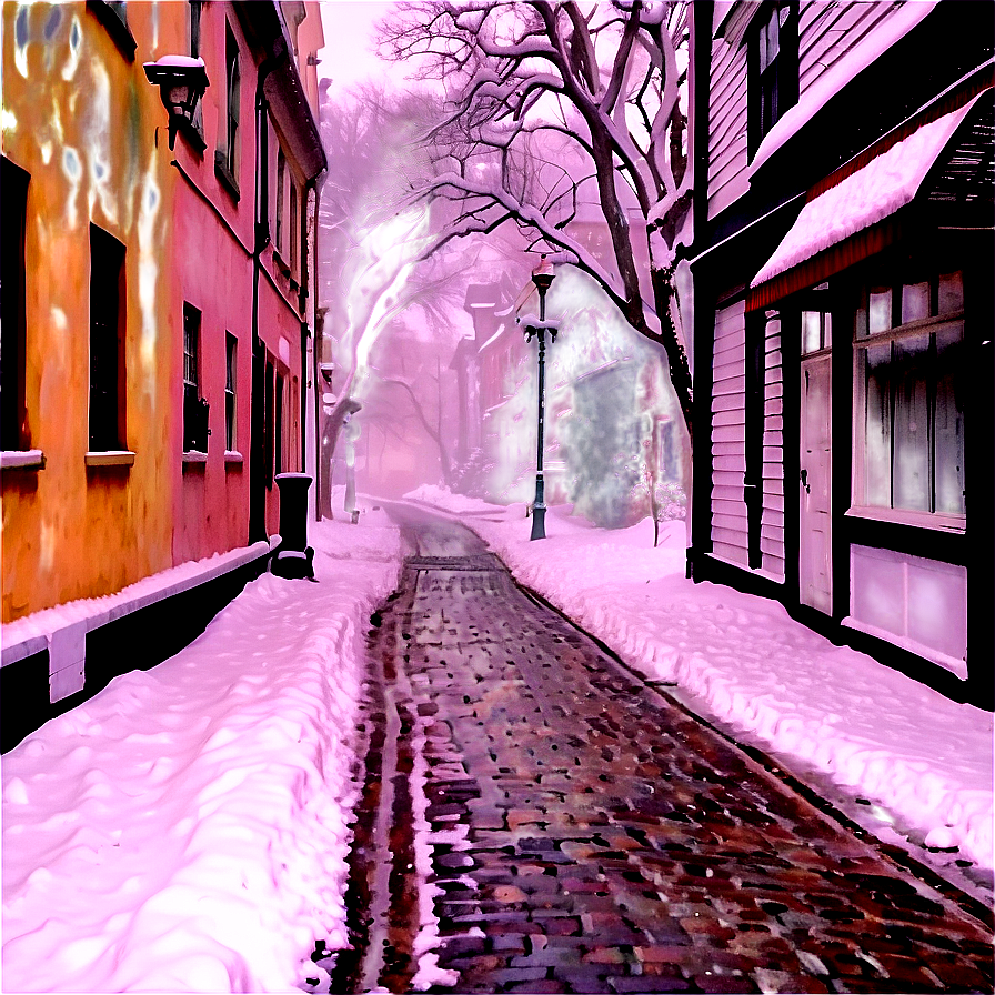 Snowfall Over Cobblestone Street Png Pit