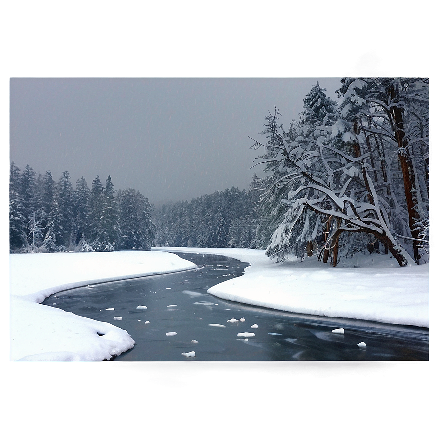 Snowfall Over Frozen River Png Wxu81