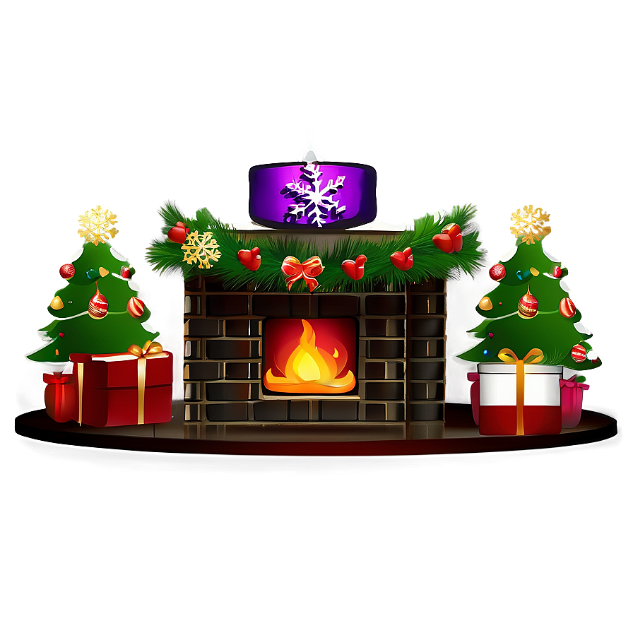 Snowflake Decorated Christmas Fireplace Png 06262024