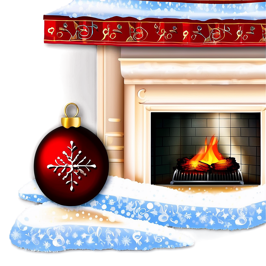 Snowflake Decorated Christmas Fireplace Png 06262024