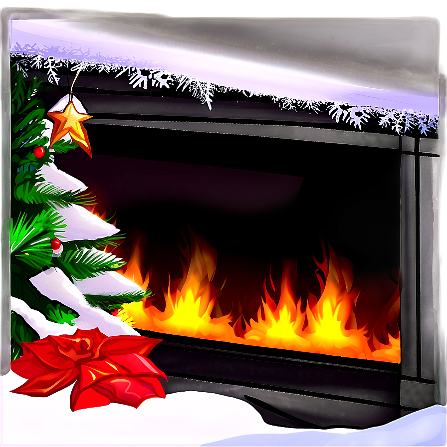 Snowflake Decorated Christmas Fireplace Png Owj