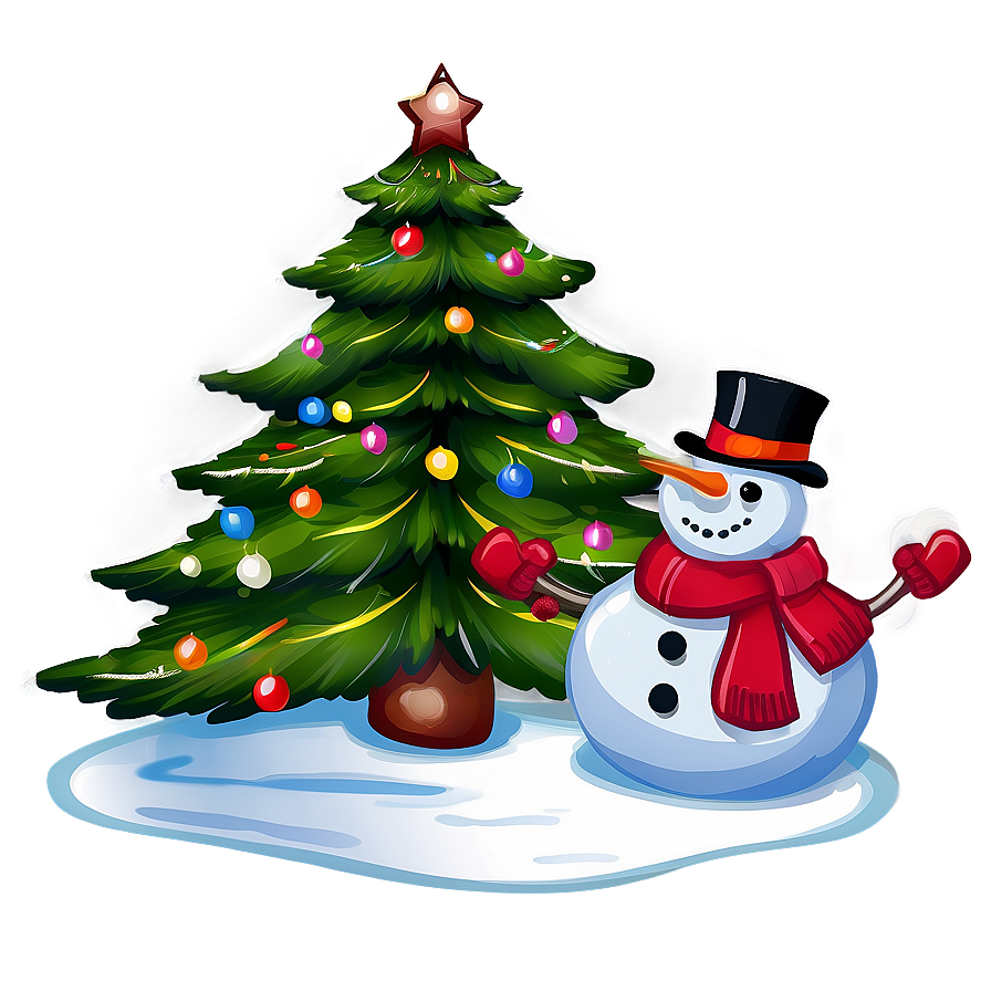 Snowman And Christmas Tree Png Apo3