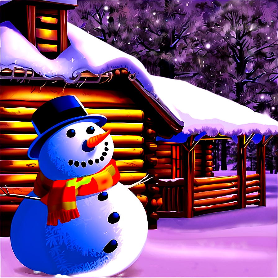 Snowman And Winter Cabin Png 68