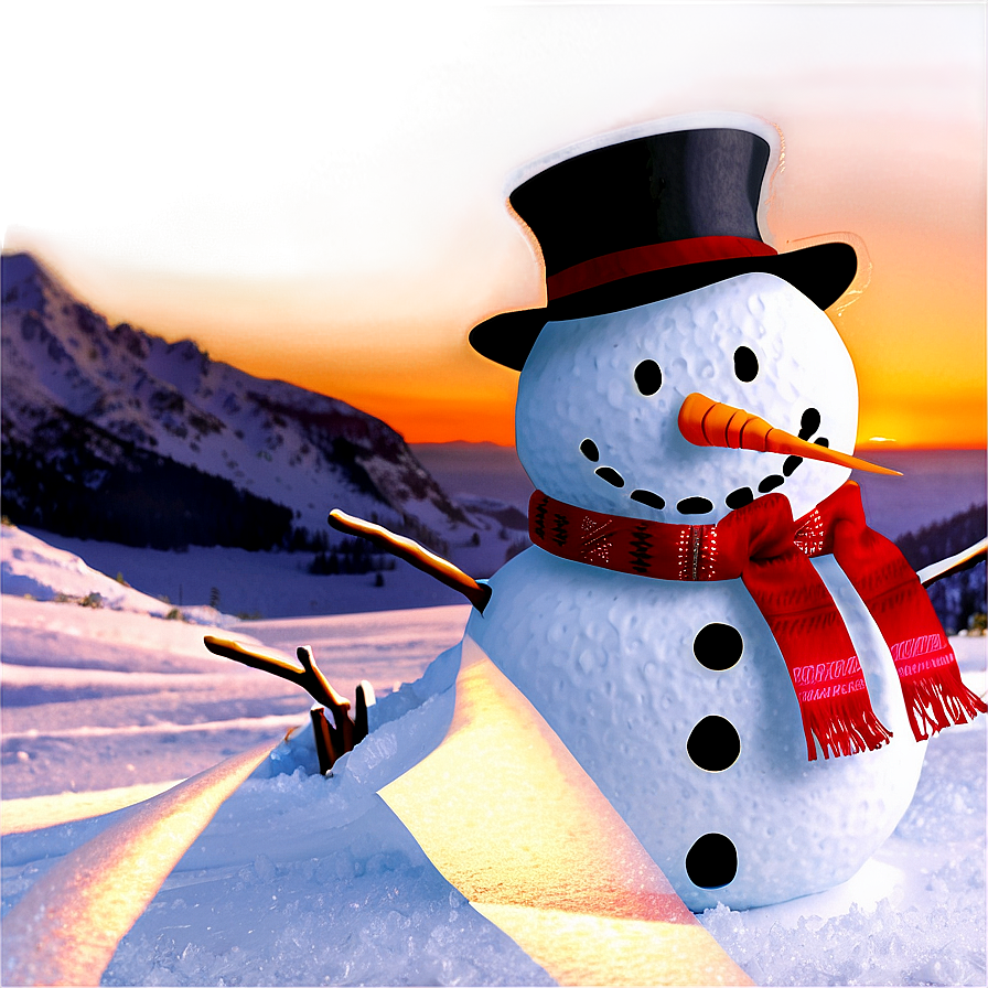 Snowman At Sunrise Png 05032024