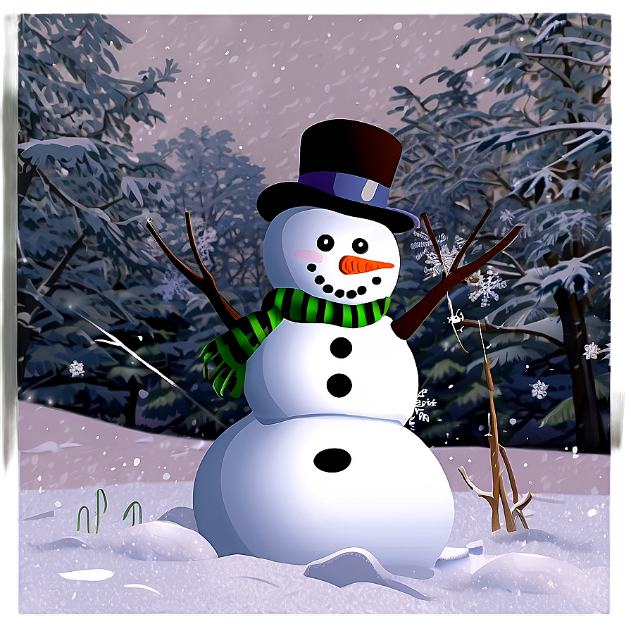 Snowman In Winter Landscape Png Lir87