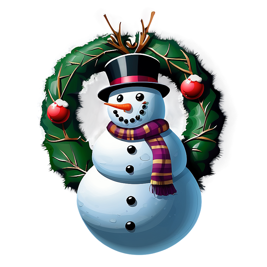 Snowman With Christmas Wreath Png 05032024