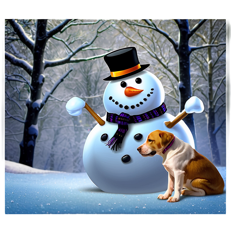 Snowman With Pets Png Pvd