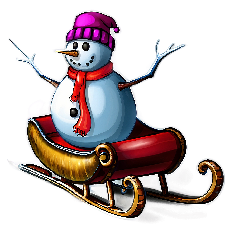 Snowman With Sleigh Png 05032024