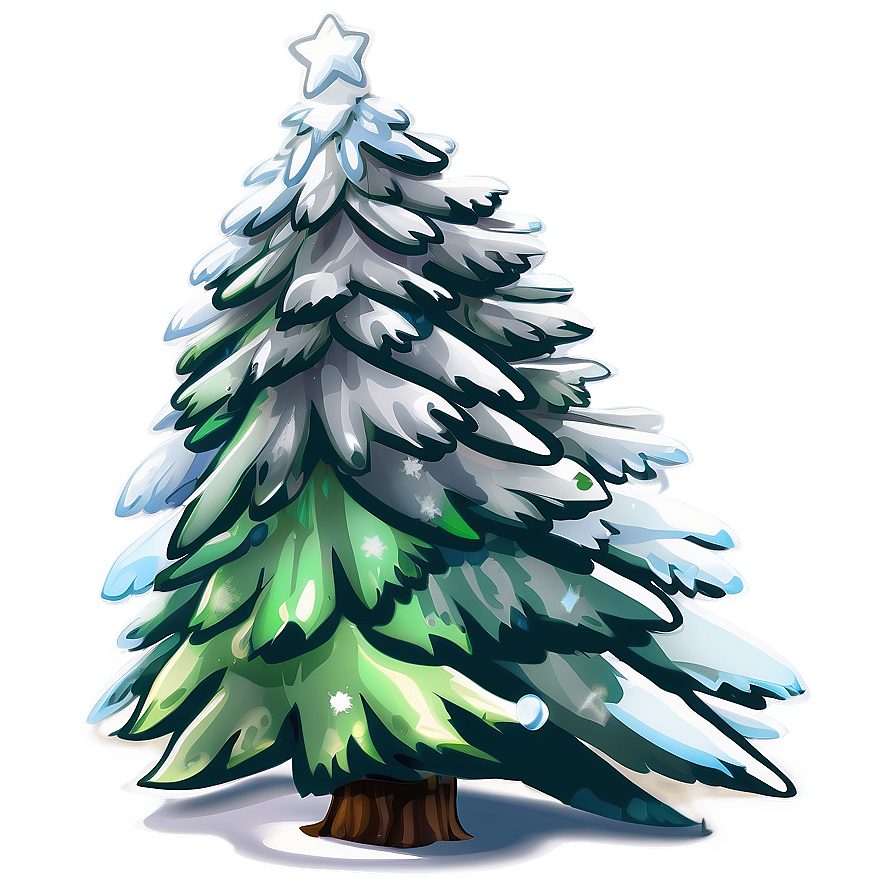 Snowy Cartoon Christmas Tree Png 16