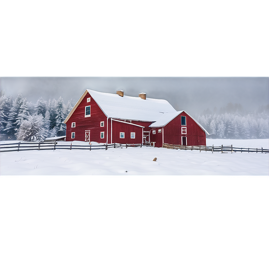 Snowy Farmhouse Morning Png Fko7