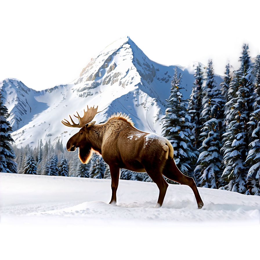 Snowy Mountain With Moose Png 39