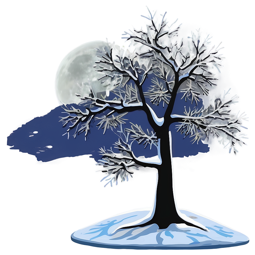 Snowy Tree In Moonlight Png Ocs78