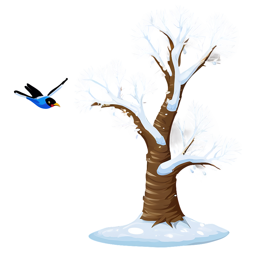 Snowy Tree With Birds Png Qjg