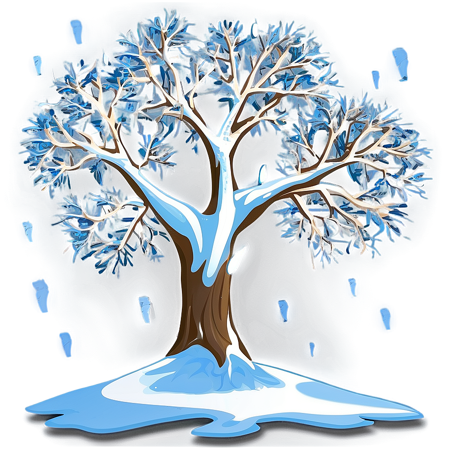 Snowy Tree With Footprints Png Kqt43