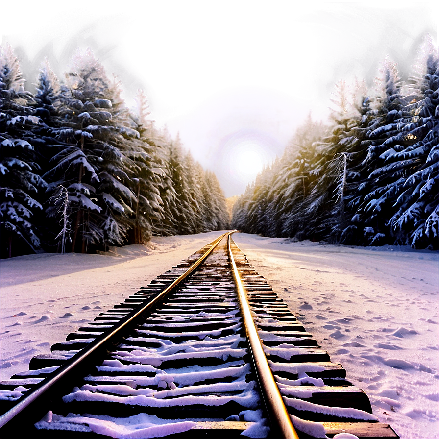 Snowy Winter Scene Railroad Tracks Png 84