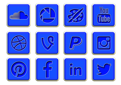 Social Media Icons Neon Blue