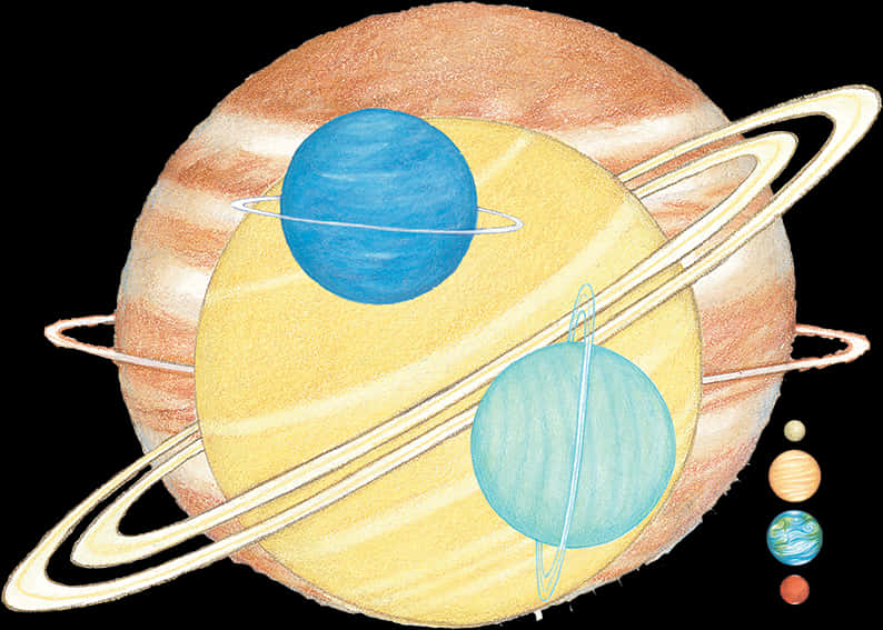 Solar System Ringed Planets Illustration