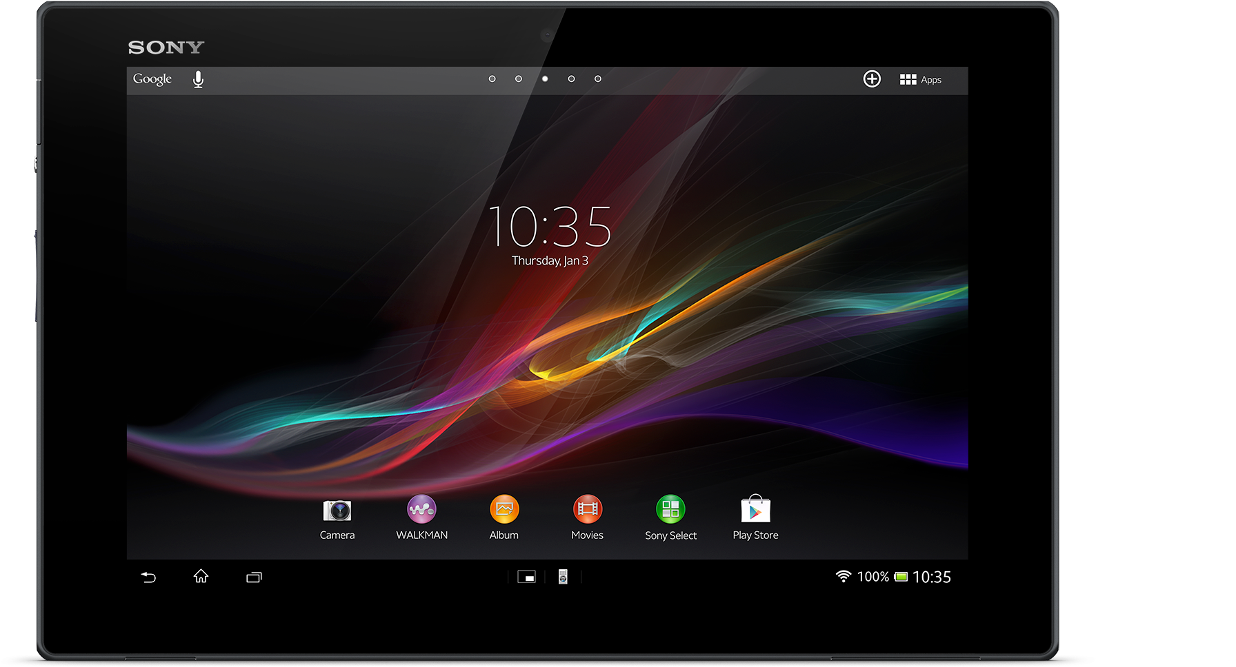 Sony Tablet Front Viewwith Colorful Display