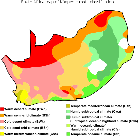 South Africa Koppen Climate Classification Map