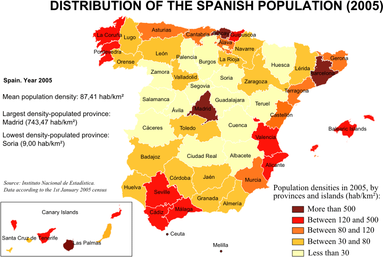 Spanish Population Distribution Map2005