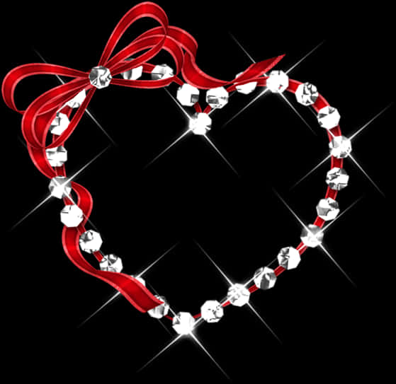 Sparkling Diamond Heartwith Red Ribbon
