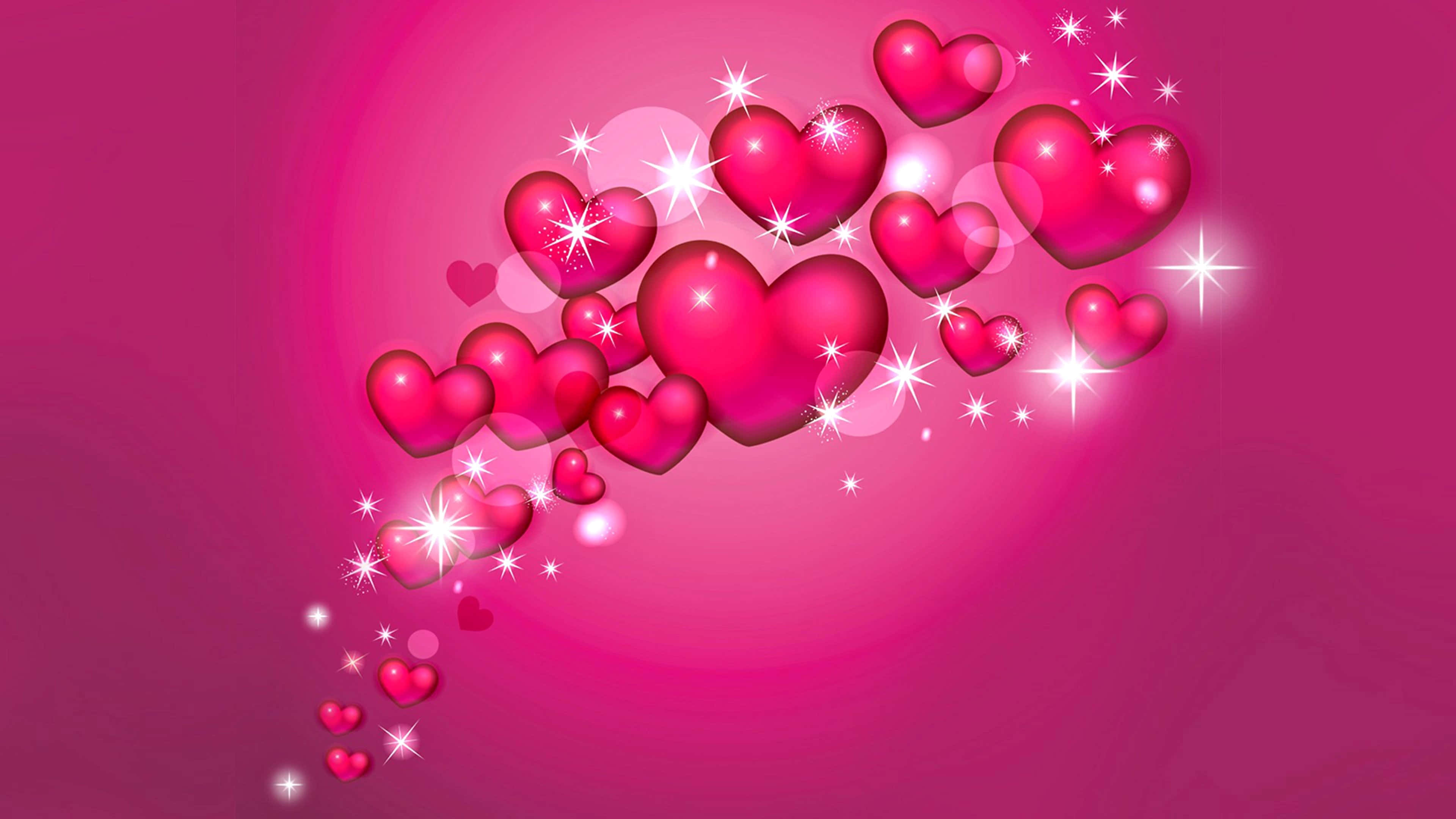 Sparkling Hearts Pink Background