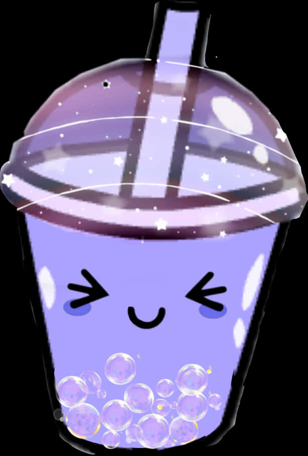 Sparkling Purple Bubble Tea Cartoon