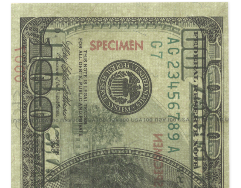 Specimen100 Dollar Bill