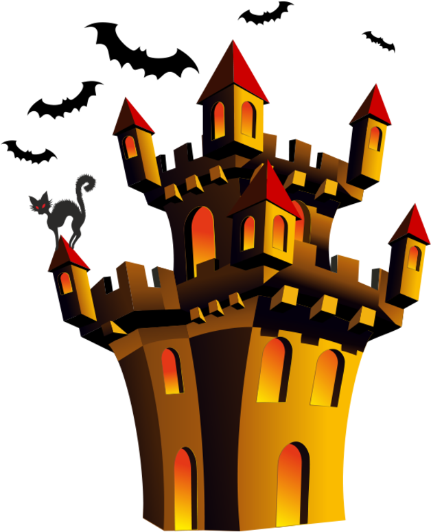 Spooky Castlewith Batsand Cat